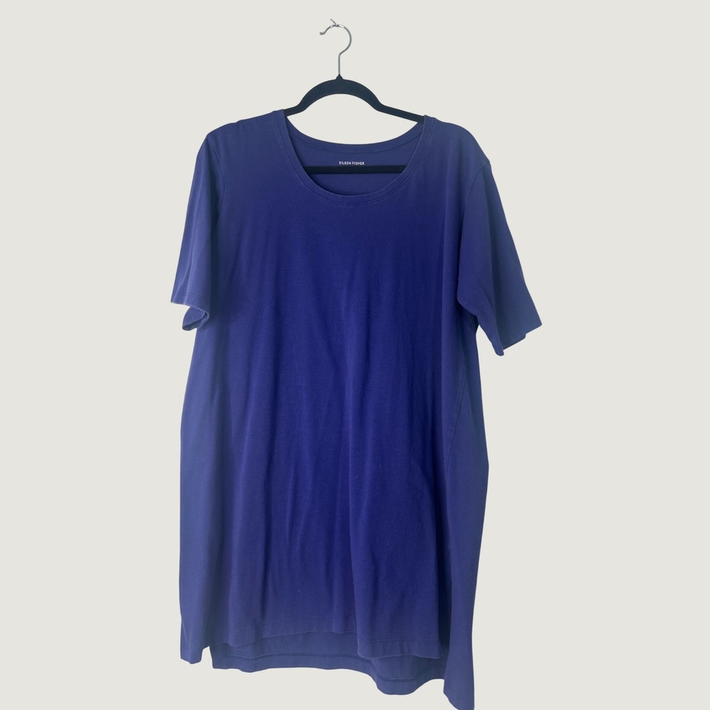 Eileen Fisher Tunic Top Womens Medium Blue Organic Cotton Lagenlook Sustainable